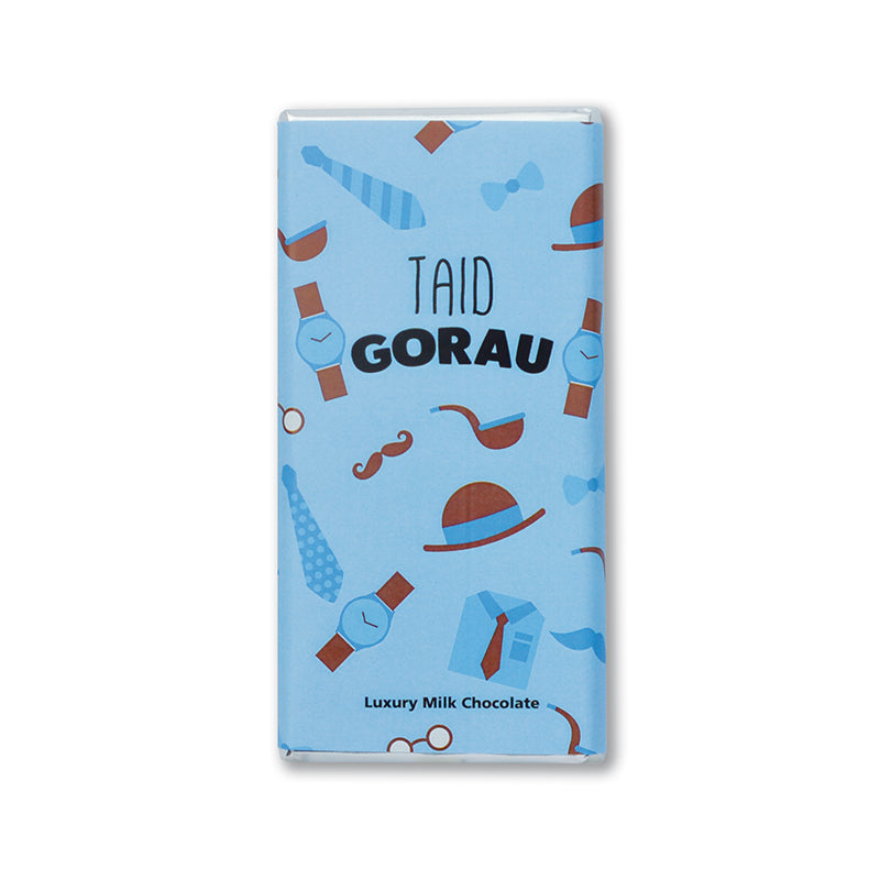 Image shows Chocolate bar with Taid Design.