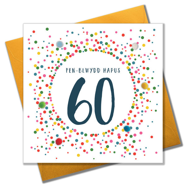 Image shows 60th Birthday card with Confetti Design.