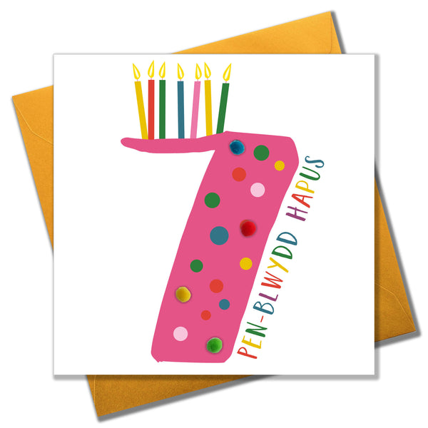Image shows Birthday card with pink 7 design.