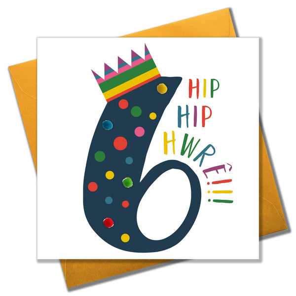 Image shows Birthday Card with blue 6 design.