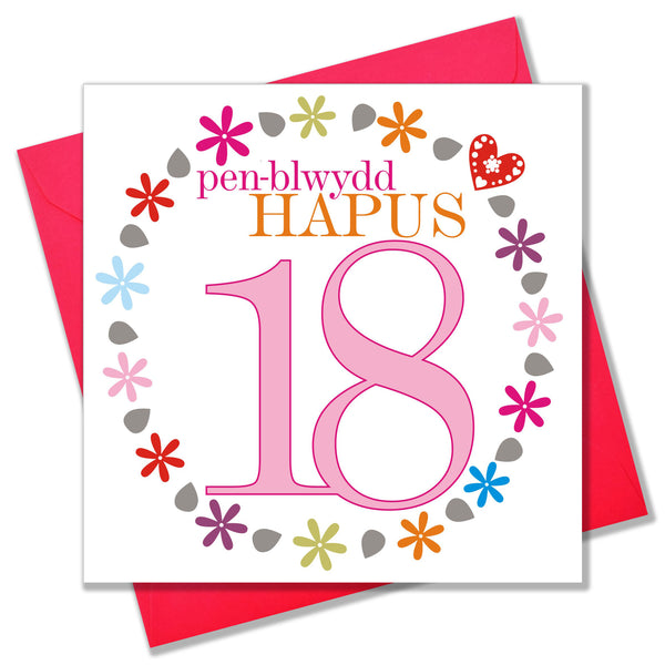 Image shows 18th Birthday card with pink floral design.